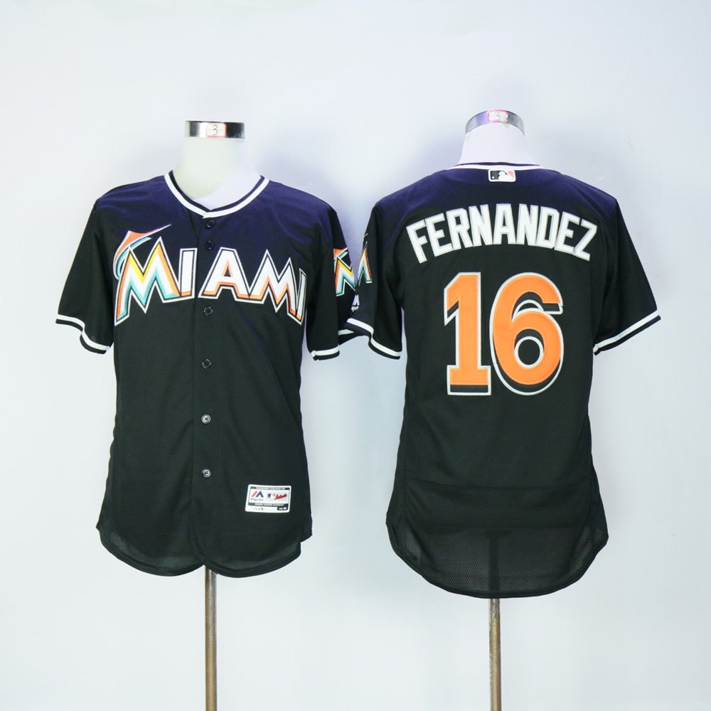 Men Miami Marlins #16 Fernandez Black Elite MLB Jerseys